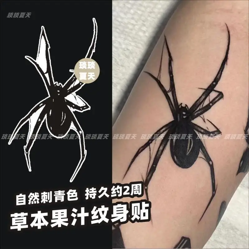 Tatuajes Temporales duraderos de jugo de hierbas para mujer, tatuaje temporal impermeable, pegatina artística Punk araña que cubre cicatrices, Festival de tatuajes falsos