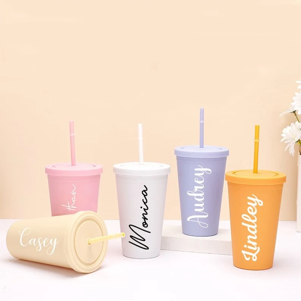 

Personalized Wedding Tumbler With Lid and Straw Gifts for Bridesmaids Custom 16 oz Plastic Travel Cup Bridal Shower Decoration