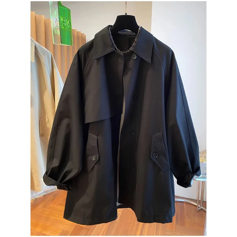 Jaket Wanita Model Utili Sle Terbaru 2025, Longgar, Panjang, Kerah Kancing, Gaya Briti Sle, Musim Semi Gugur, Pakaian Luar Modis