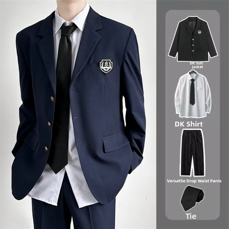 

Повседневный мужской костюм в британском стиле: пиджак и брюки свободного кроя для студентов, комплект для весенне-осеннего сезона