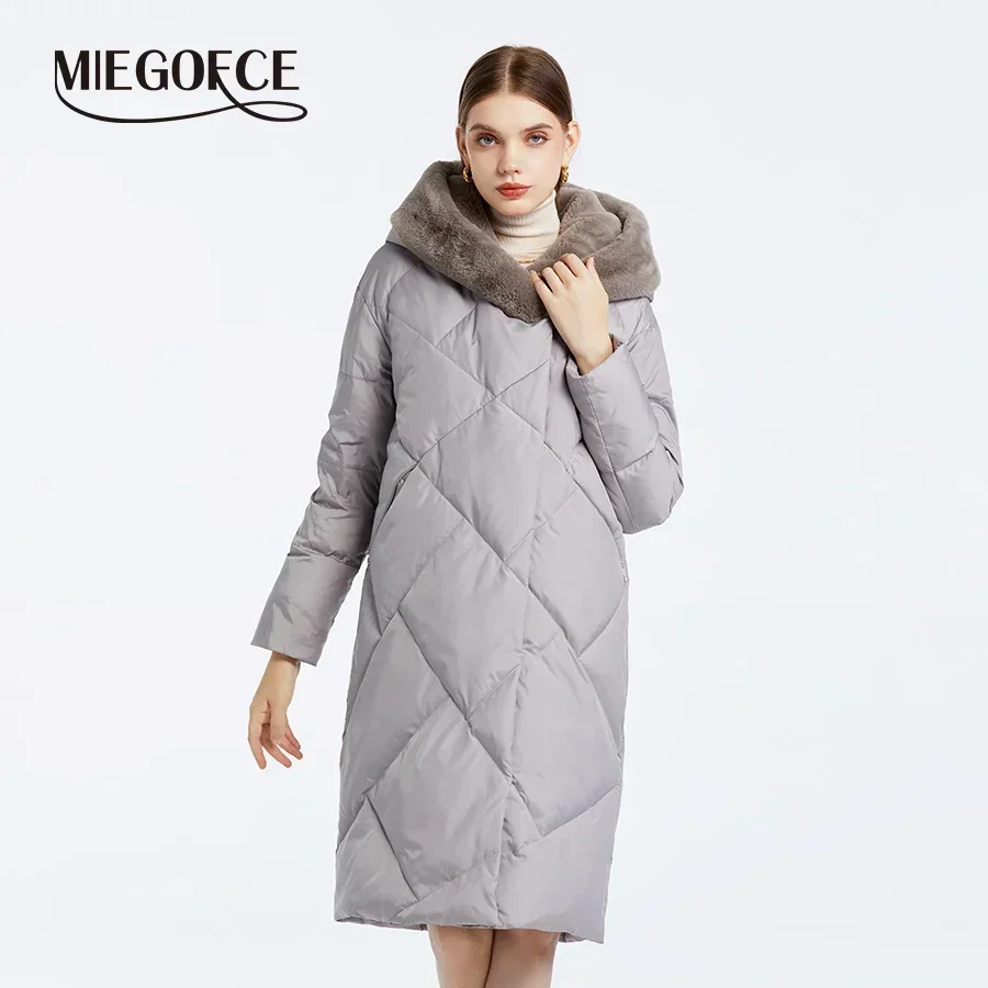 MIEGOFCE Winter Woman Cotton Parkas Fashion Faux Fur Collar Long Sleeve Women's Coat Windproof Quilted Hooded Jackets D23708