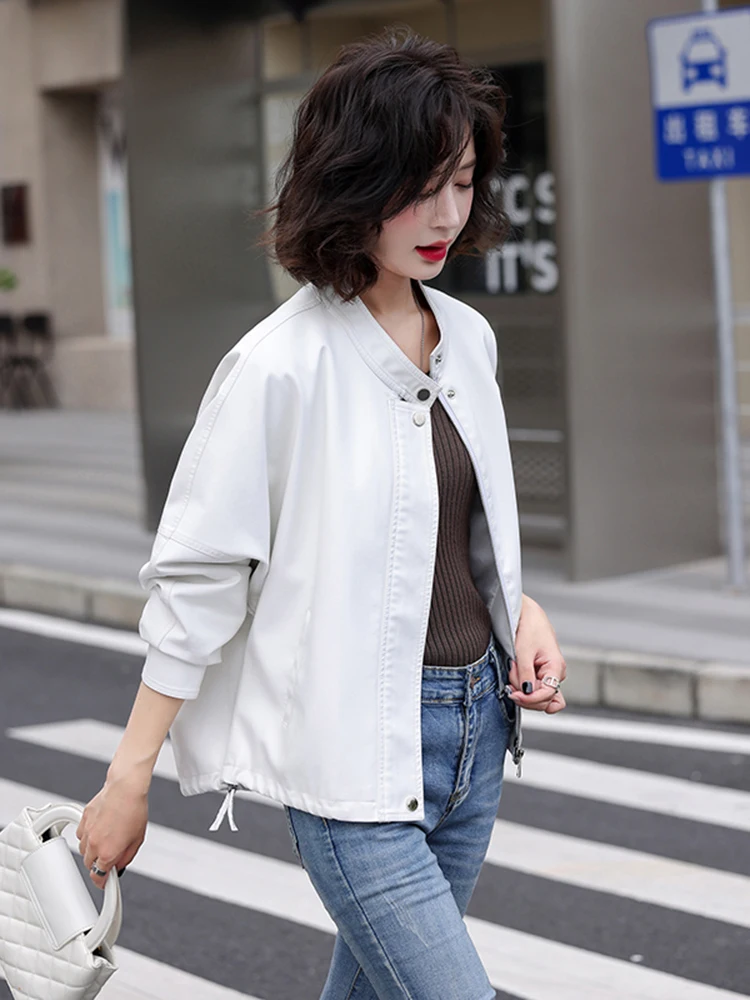 가을 겨울 신상 여성용 가죽 자켓 양가죽 루즈핏 고급 블랙 바이커 코트 따뜻하고 편안한 지퍼