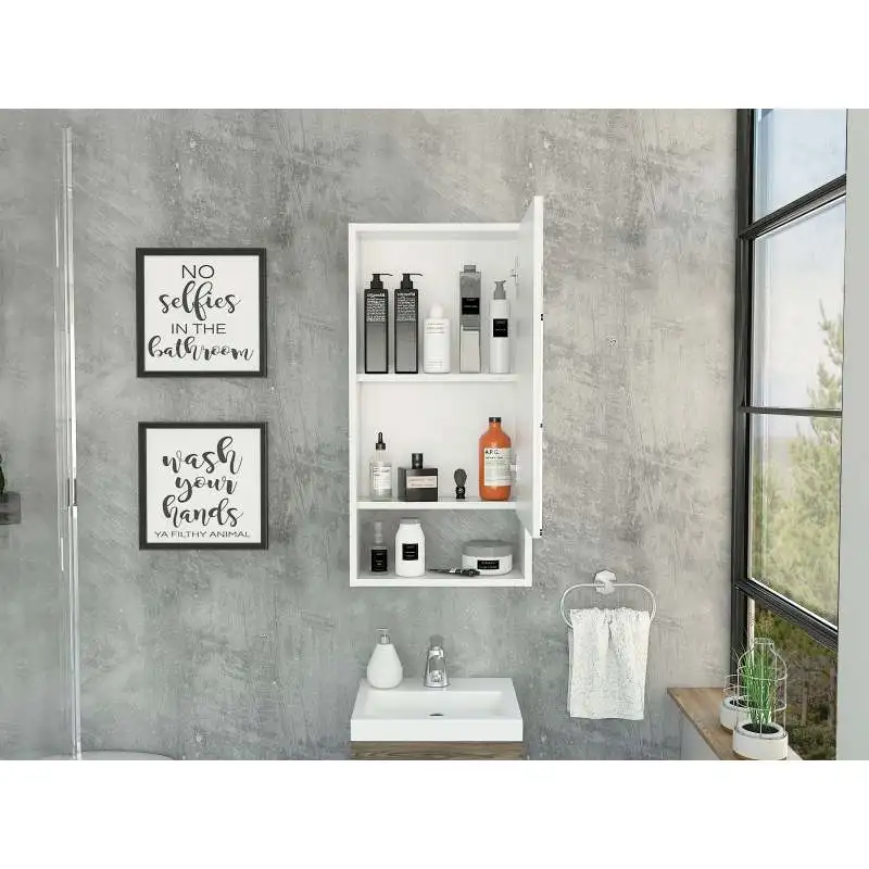 

Modesto Medicine Cabinet, One Open Shelf, Mirrored Cabinet With Two Interior Shelves