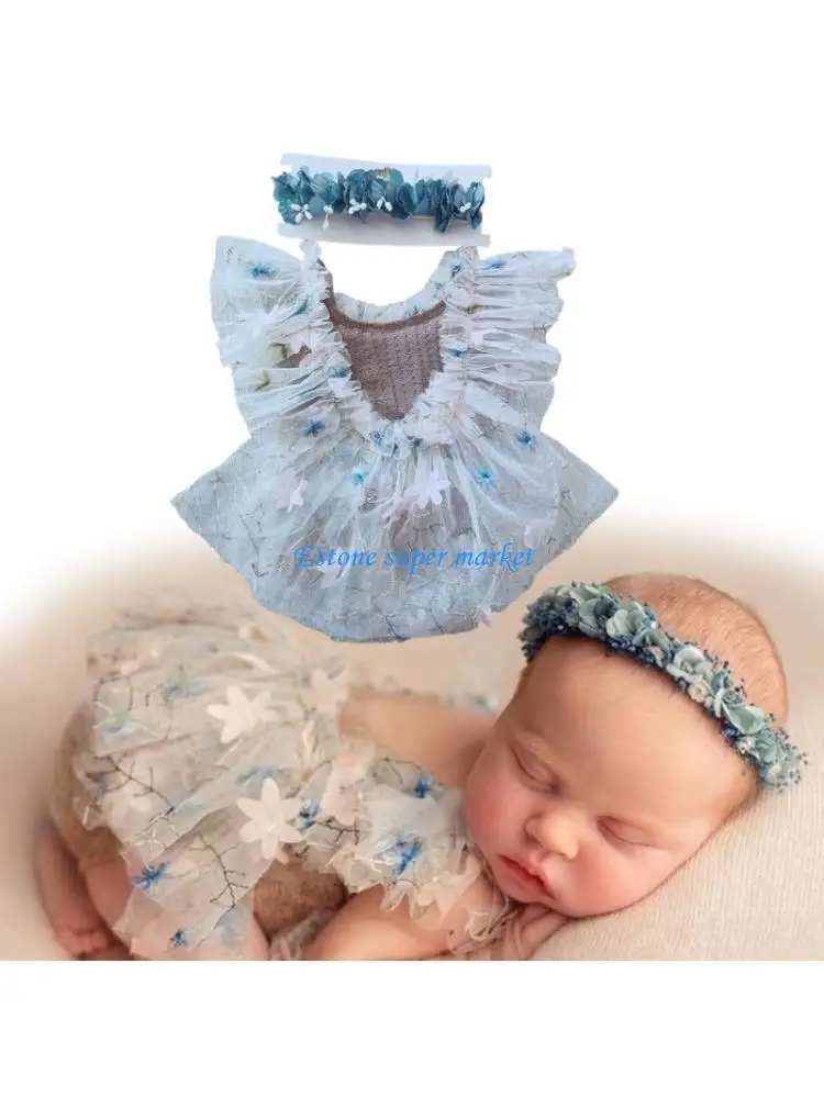 

090b мягкое кружевное детское платье и головные уборы для новорожденных фотография и празднования