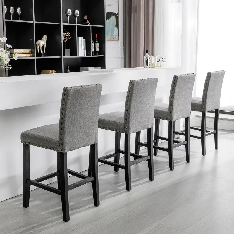 

DAGONHIL 24'' Bar Stools Set of 4, Counter Height Bar Stools with Backs, Nail Head Barstools with Wood Legs, Upholstered Kitchen