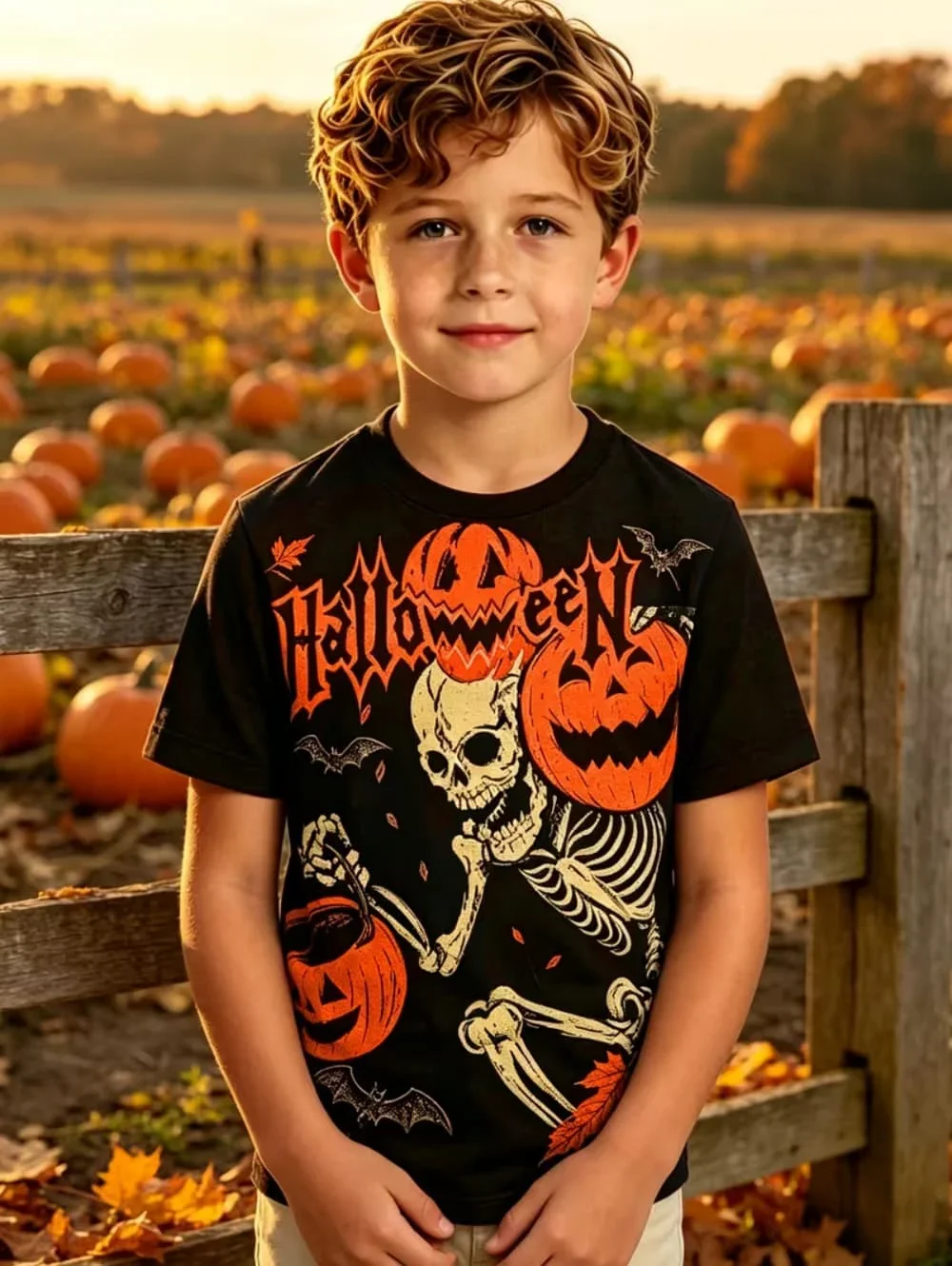 Boy Clothes Funny Terror Pumpkin Graphic T Shirt Boys Girls Halloween Short Sleeve Tops 2-10Y Kids Halloween Gift Party T-Shirt