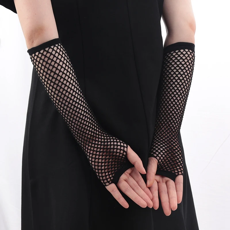 2 ペア/セット黒の女性のセクシーなメッシュネット網タイツ手袋女性中空アウト穴指なし手袋ディスコレロリータ衣装パンクミトン