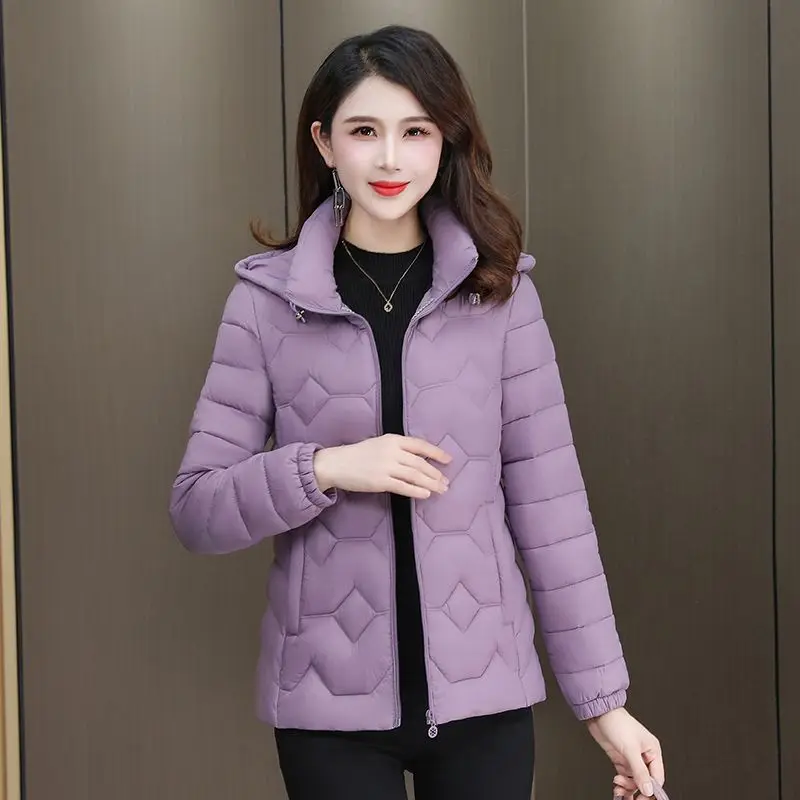 Winter Women Short Standing Collar Detachable Hooded Jacket Fashion Design Cotton Coats Lady Thick Slim Warm Female Outerwear