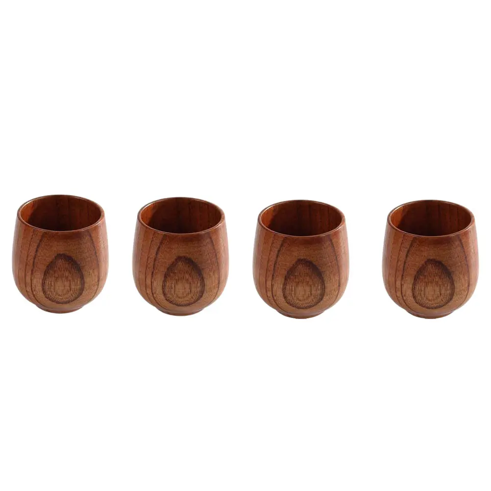 

4pcs Wooden Teacup Solid Wood Sake Cup Household Drinkware For Coffee Tea Reusable Natural Wood Kitchen Barware Cup