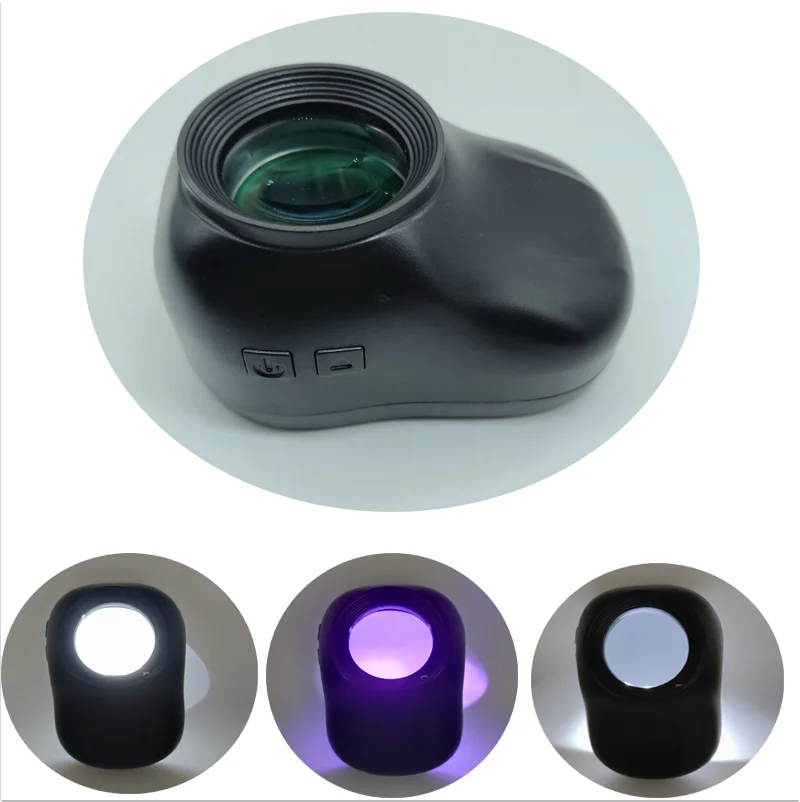 USB Rechargeable 10X Magnifier 365nm UV White Dual LED Light Portable Loupe for Jewelry Antique Bill Authenticity Check