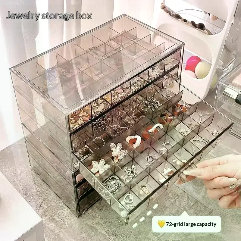 

3-слойная 72-сетка, большая емкость, кольцо, серьги, ожерелье, ящик для хранения ювелирных изделий, настольный ящик-органайзер, пыленепроницаемый ящик для хранения