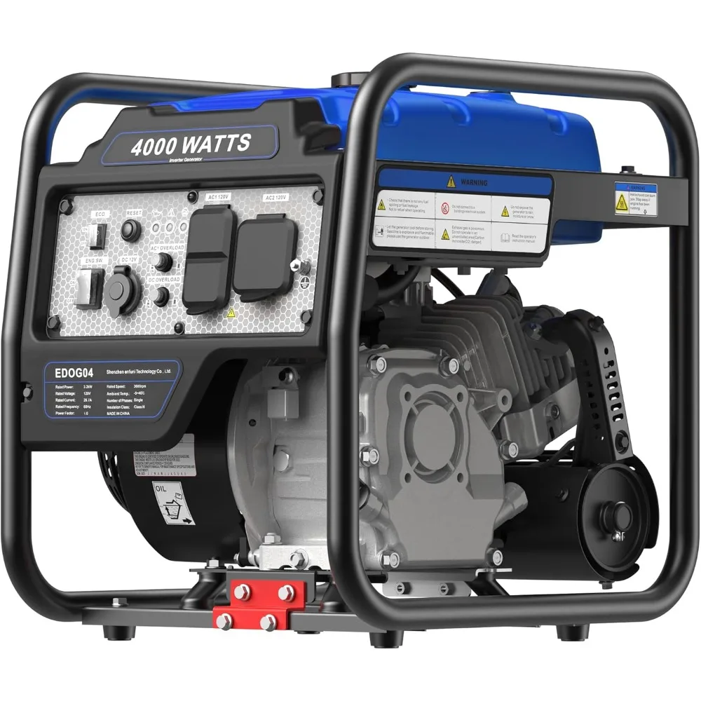 

4000W Portable Inverter Generator, Gas Powered Open Frame Design with Long Runtime, ECO Mode, Low Oil Shutoff & Quiet Technology