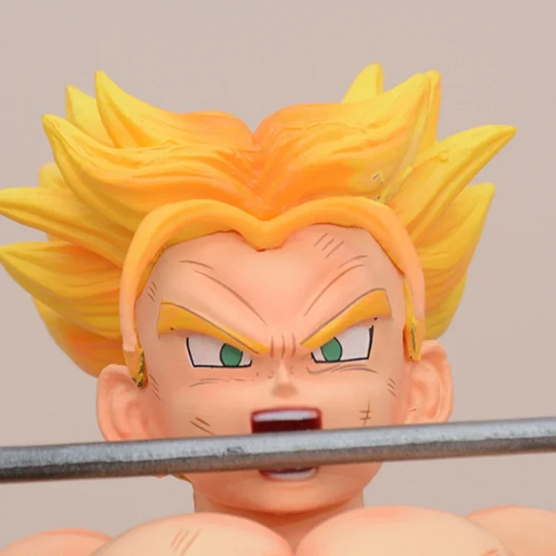 12cm Dragon Ball Torankusu Lifting Barbells Anime Action Figure Model Statue Boy Collection Desktop Decoration Ornament Toy Gift