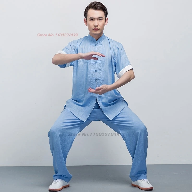 

2024 chinese kung fu tai chi clothing martial arts tops+pants set taiji wushu wing chun training exercise stage performance set