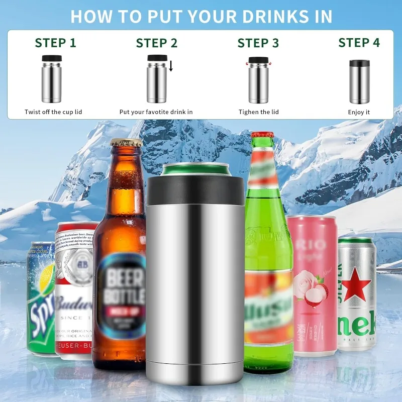 Double Wall Stainless Steel Insulated Can Cooler Bottle Holder Double Wall Vacuum Insulated Beer Bottle Cooler Bar Accessories