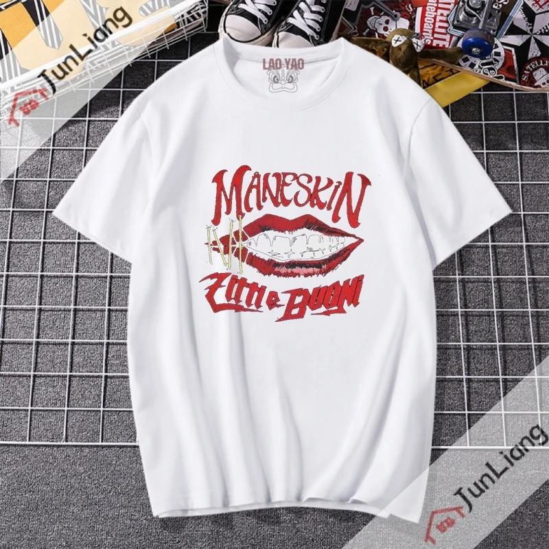 Italian Rock Band T-shirts for Women Maneskin Harajuku Streetwear Sportswear Man Kpop Goth Clothes Short Sleeved T-shirt Tops