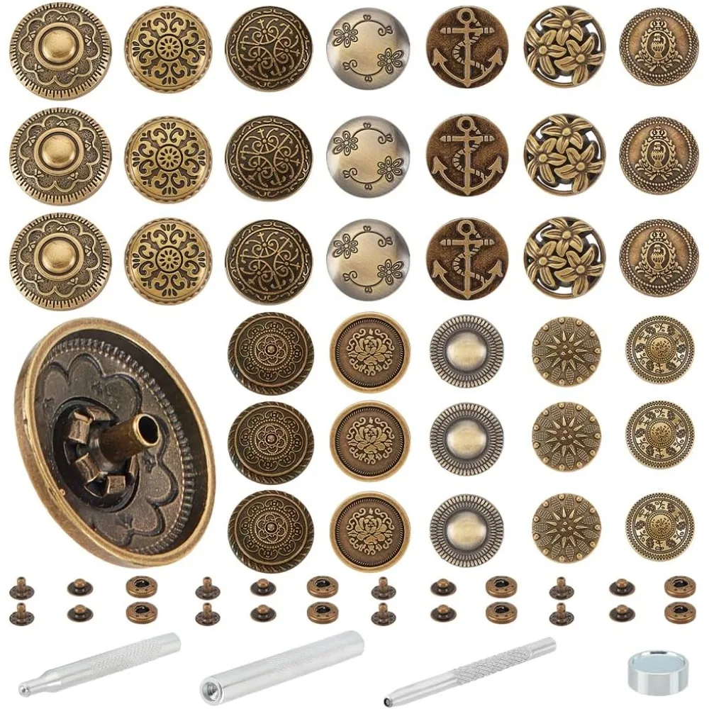 

36 Set Leather Snap Fasteners Kit - 18mm Snaps Press Studs Buttons for Leather Craft Jacket Jeans Clothes Bags