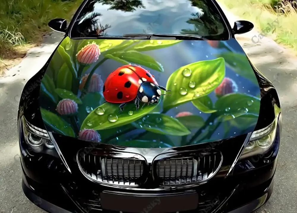Ladybug on Saisies Field Car Hood Vinyl Stickers Wrap Vinyl Film Engine Cover Decals Sticker on Car Auto Accessories