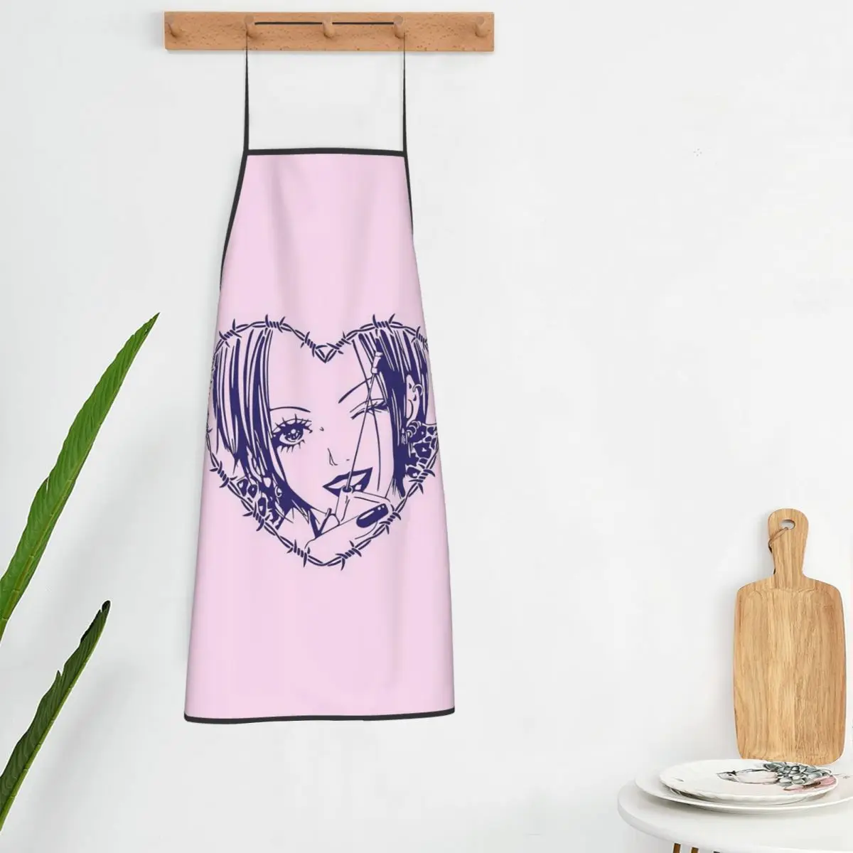 Nana Osaki Barbed Wire Heart Spread Apron Chef Cooking Tablier Sleeveless Bib Kitchen Cleaning Pinafore for Women Men Gardening