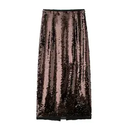 UNIZERA Women's Half length Skirt with Split Beads at the Back High Waist Autumn New Style Long Midi Skirt