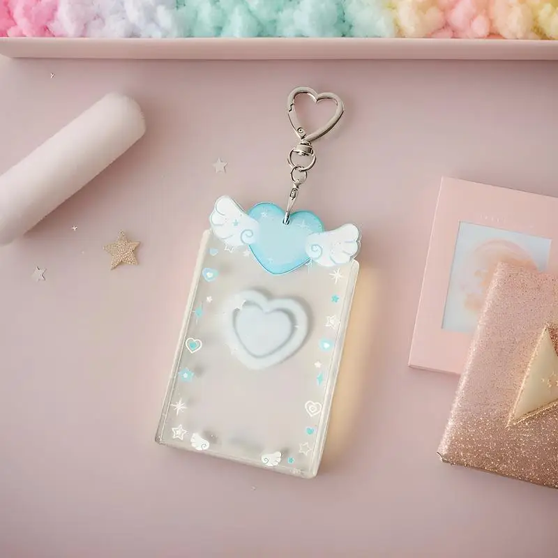 사진 카드 슬리브 Photocard 수호자 키 체인 케이스 소녀를위한 아크릴 귀여운 학생 카드 홀더 십대 성인 어린이 및 팬