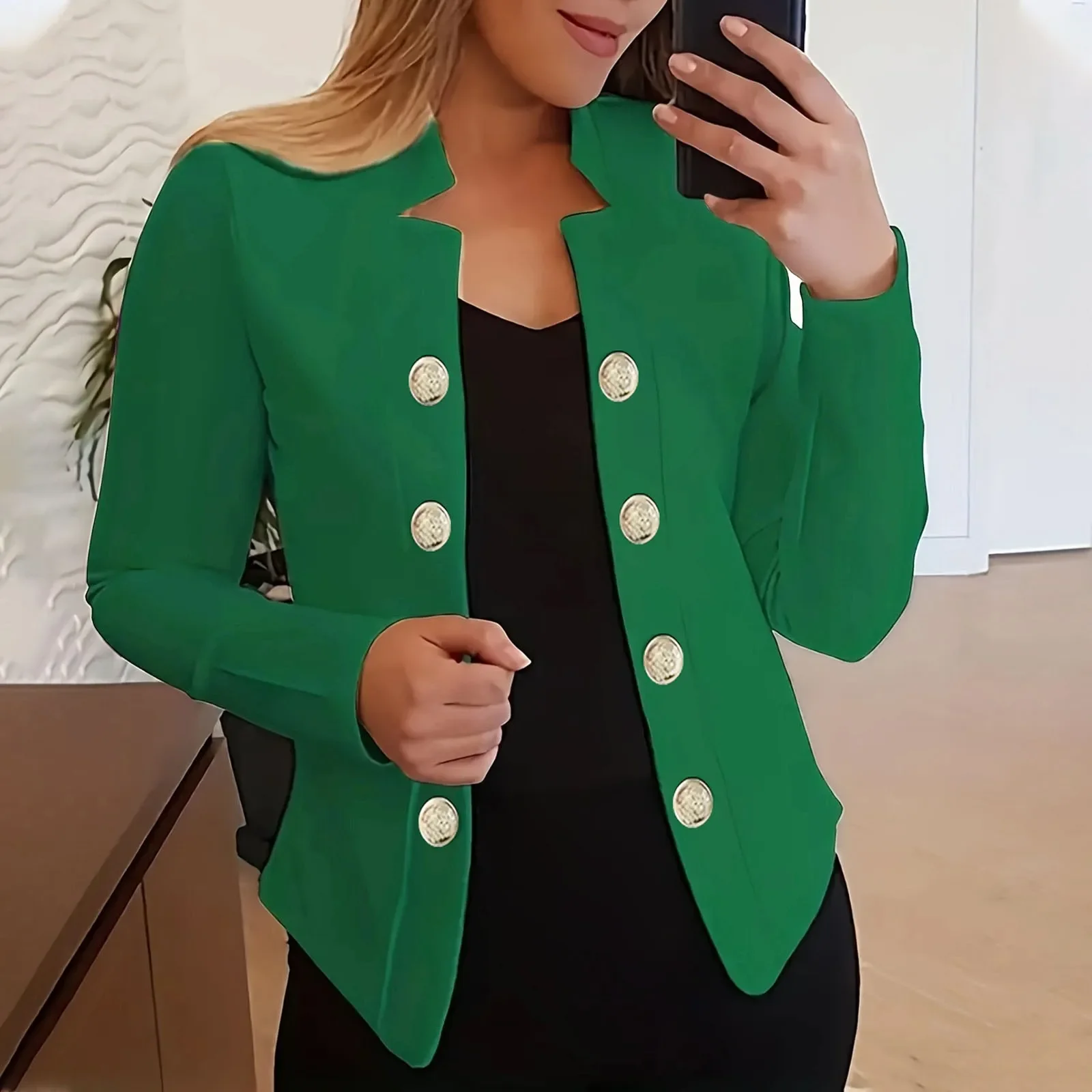 Pop Elegantผู้หญิงBlazer Coat Notch Collarเสื้อสเวตเตอร์ถักปุ่มตกแต่งWarmธุรกิจอย่างเป็นทางการOLสํานักงานชุดเสื้อ 2025 ฤดูใบไม้ร่วงใหม่Wint