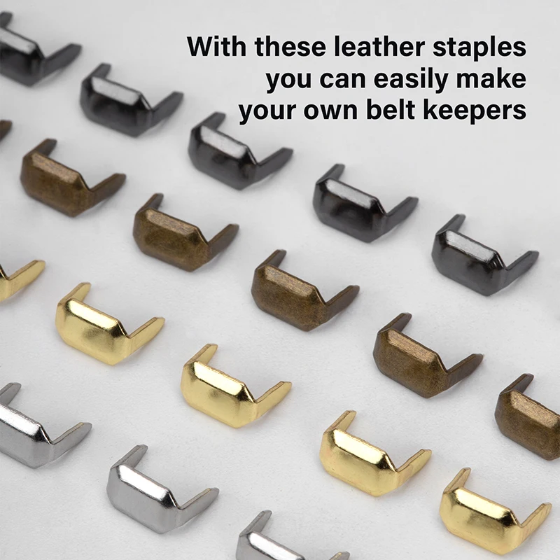 WUTA 100 set Solid Brass Leather Staples Copper Belt Loops Fastener Holder Strips Connector Holder Belt Clip Keeper Leathercraft