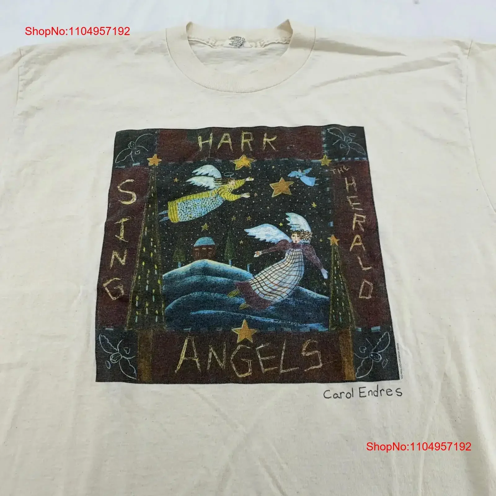 Camiseta vintage de los años 90 HARK THE HERALD ANGELS SING CHRISTMAS CAROL L XL ropa de calle lavada vintage moda ligeramente informal