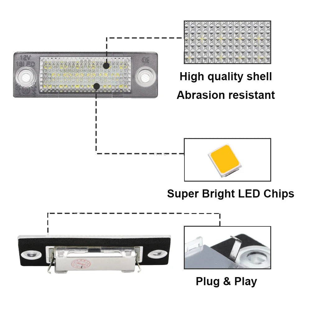 LED 번호판 조명, 번호판 조명, 파사트 B6 변형 B5 폭스 바겐 골프 MK5 플러스 캐디 투란 제타 VI 트랜스 포터 T5 용, 2 개