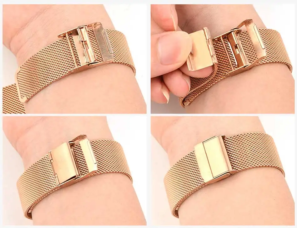 Milanese Uhrenarmband 12mm 14mm 16mm 18mm 20mm 22mm 24mm Universal Edelstahl Metall Uhrenarmband Armband Schwarz Roségold – Detail 9