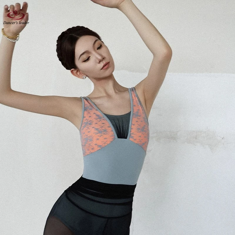 

Ballet Leotard for Women Practice Clothes Lace Splicing Color Contrasting Gymnastics Tights Performance Adult Air Yoga Costumes