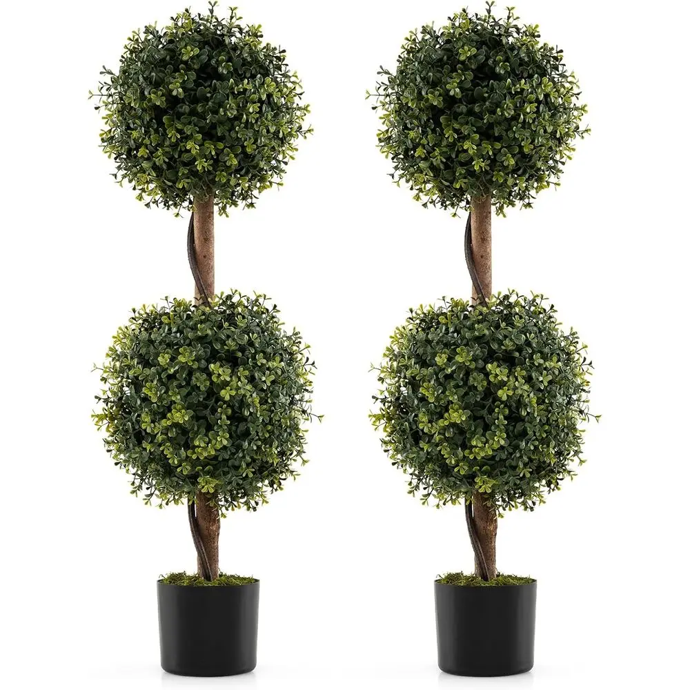 

Pair of Artificial Boxwood Topiary Trees with Cement-Potted Outdoor Greenery for Porch, Door, Balcony Decor