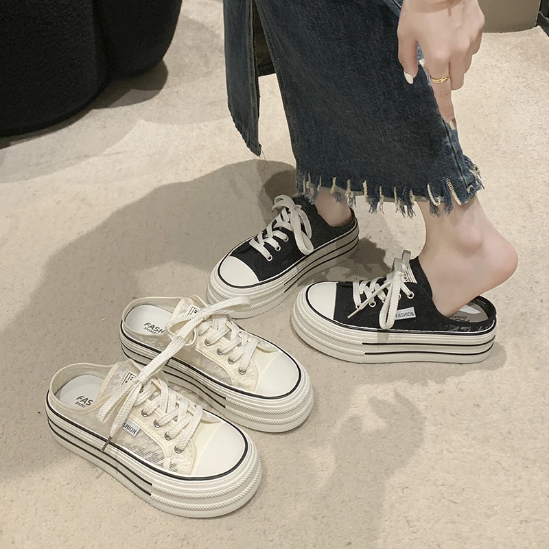 

YUYIN Summer New Thick Slippers Fashion Casual Women Sandals Canvas Bottom Heightening Shoes Female Indoor Women Low Sneakers