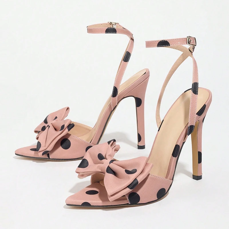 Liyke Summer Fashion Polka Dot Butterfly Knot High Heels Gladiator Sandals Women Peep Toe Buckle Strap Party Prom Ladies Shoes image 6
