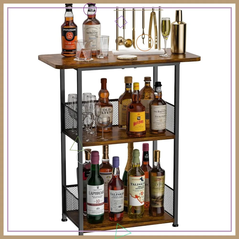 

3-Tier Freestanding Whiskey Rack Mini Bar Table Corner Display Stand for Bottles and Mugs