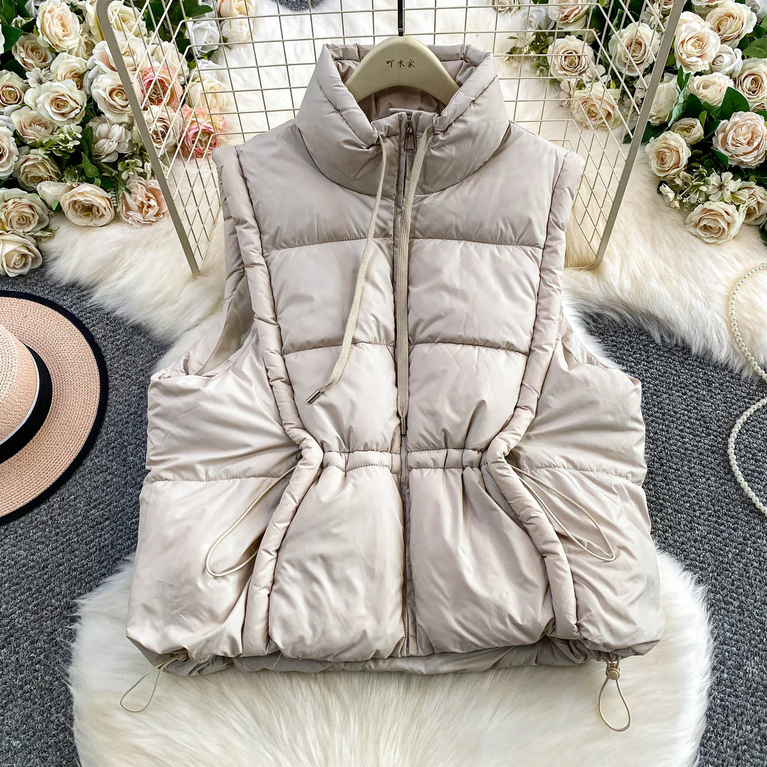 

Thick Down Cotton-padded Vest Autumn Winter New Slim Waist Stand Collar Clip Cotton Warm Vest Temperament Versatile Waistcoat