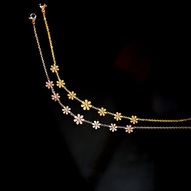 316L Stainless Steel New Fashion Upscale Jewelry Elegant Daisy 7 Flowers Charm Chain Bracelets Anklet Choker Necklaces For Women