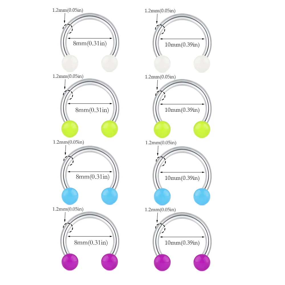 6Pcs 16G Glow in Dark Septum Piercing Horseshoe Nose Rings Acrylic Stainless Lip Rings Tragus Cartilage Earrings Helix Jewelry