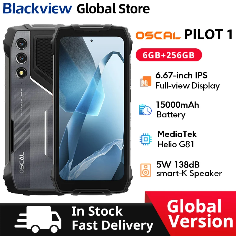 Blackview Oscal PILOT 1 Rugged phone 6.67-inch HD+ 90Hz Display 5W BOX Speaker 6GB 256GB Helio G81 CPU 15000mAh NFC Cellphone