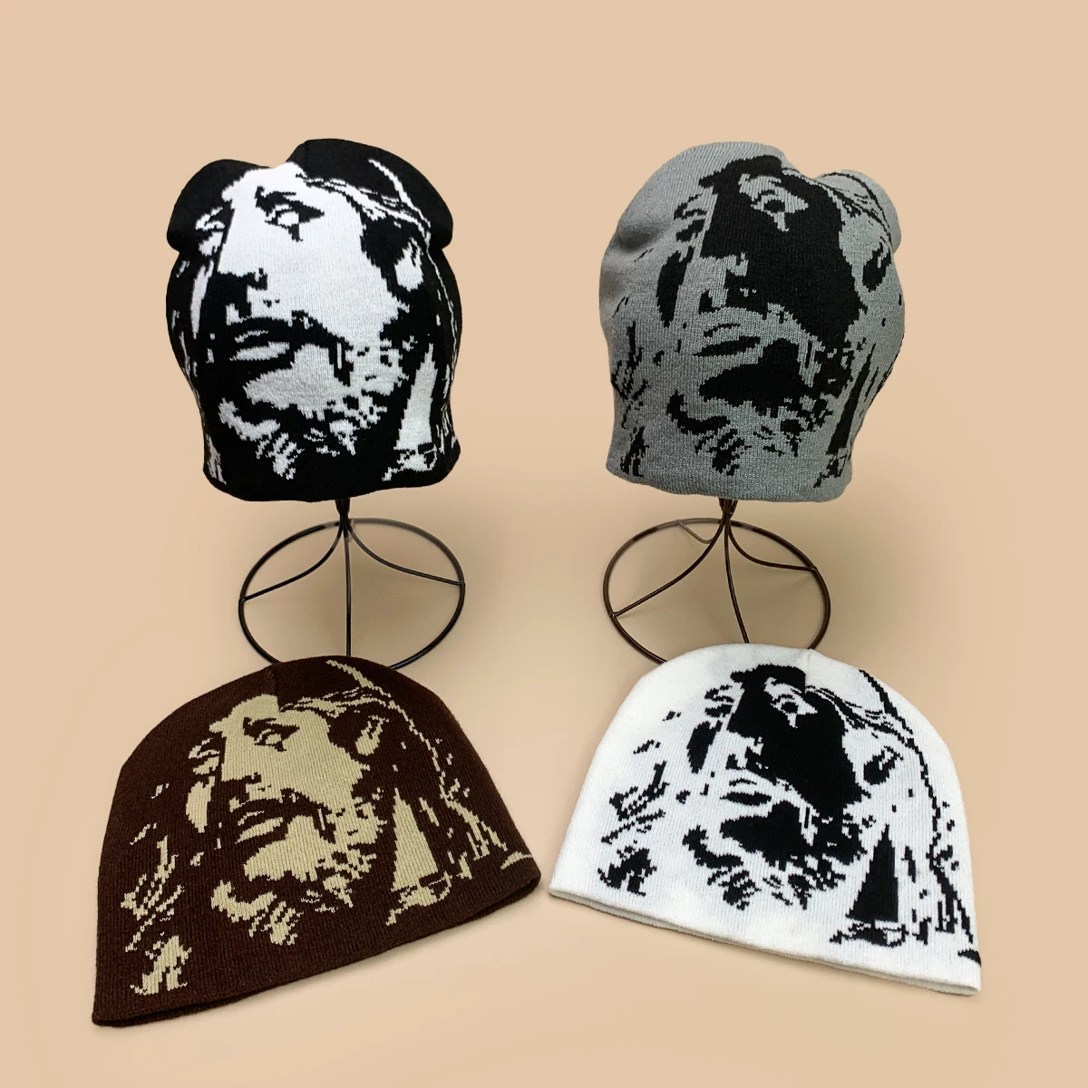 

European American Style Jacquard Portrait Knitted Hats New Men Women Personal Warm Street Fashion Hip-hop Versatile ins Beanies