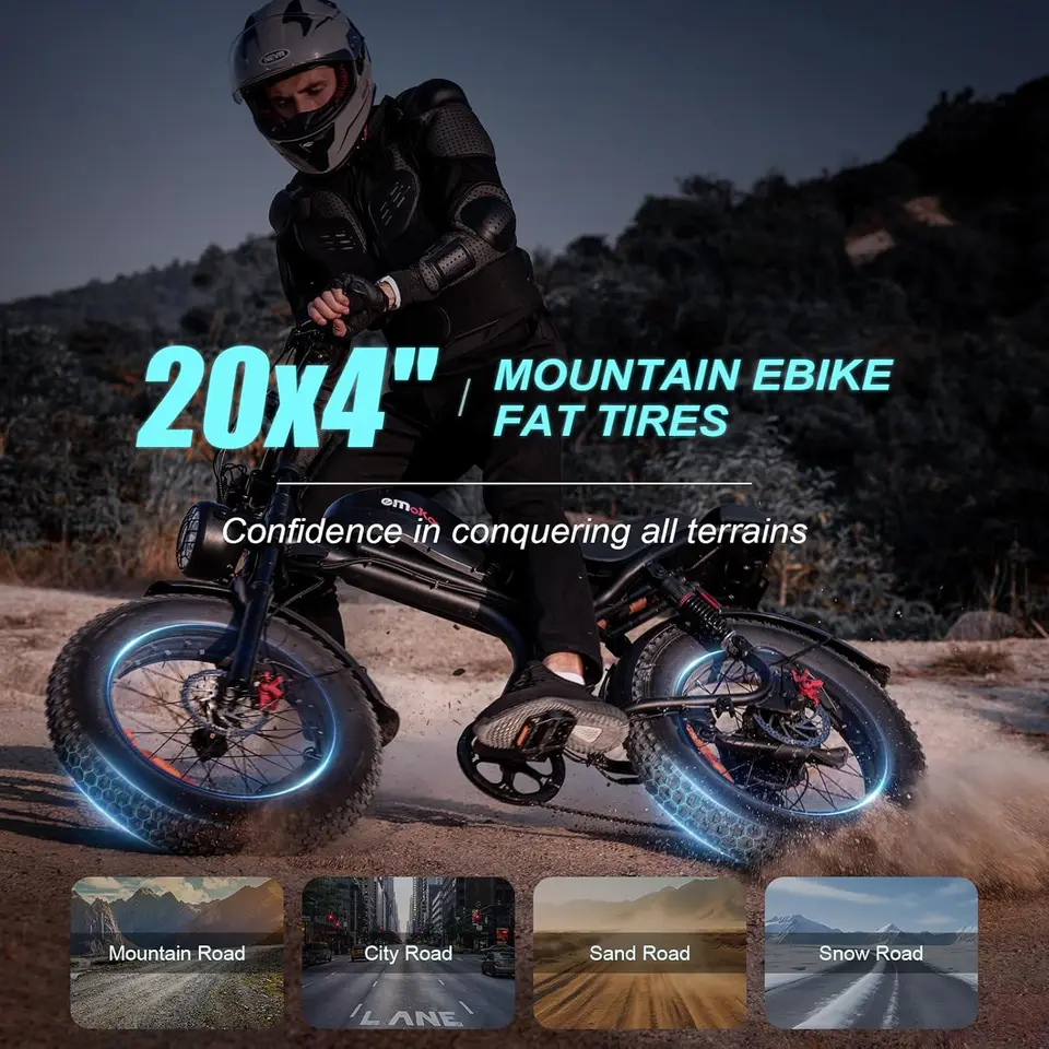 Electric Bike for Adults, 1500W/3000W Peak Motor 20" Fat Tire eBike, 48V 20Ah/23Ah Battery, 32/35MPH Full Suspension Electric Bi image 6