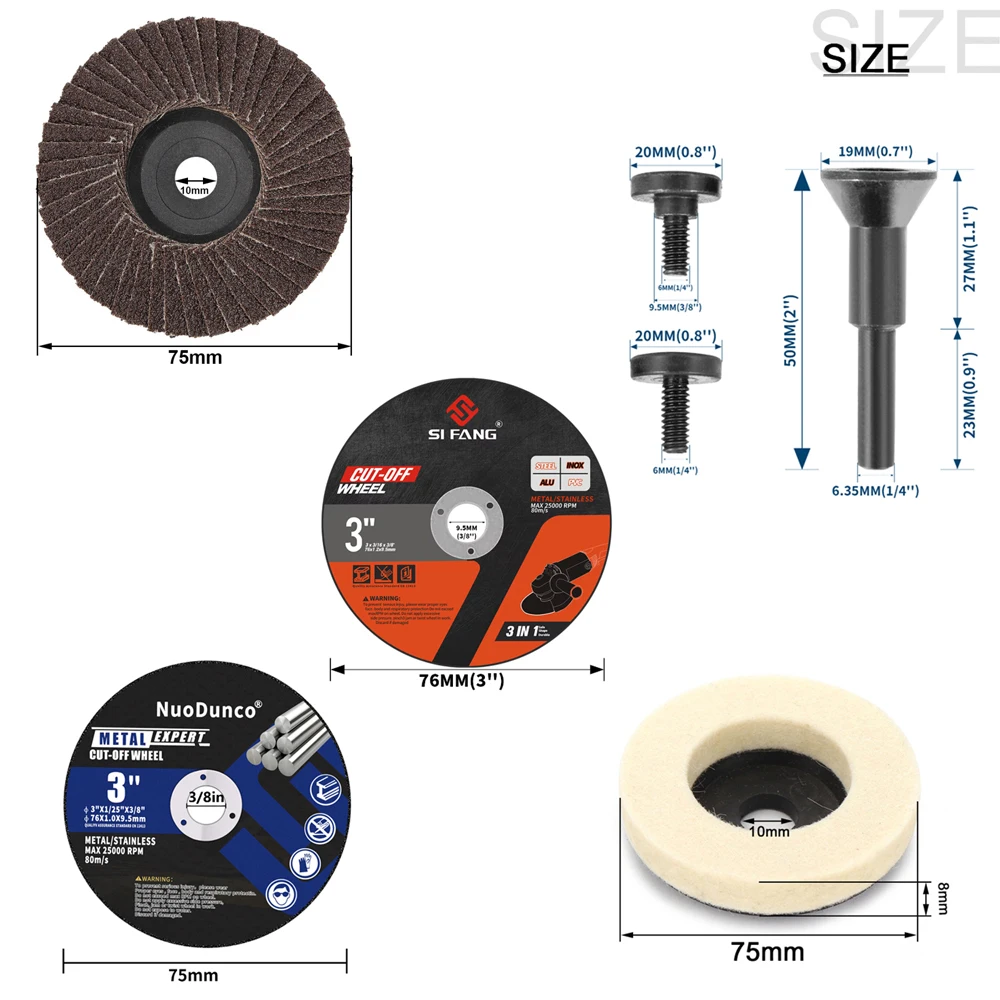 4Pcs 3inch Cutting Disc Cut Off Wheel Wool Grinding Wheel Flat Flap Disc With Mandrel For Angle Grinder  Attachment