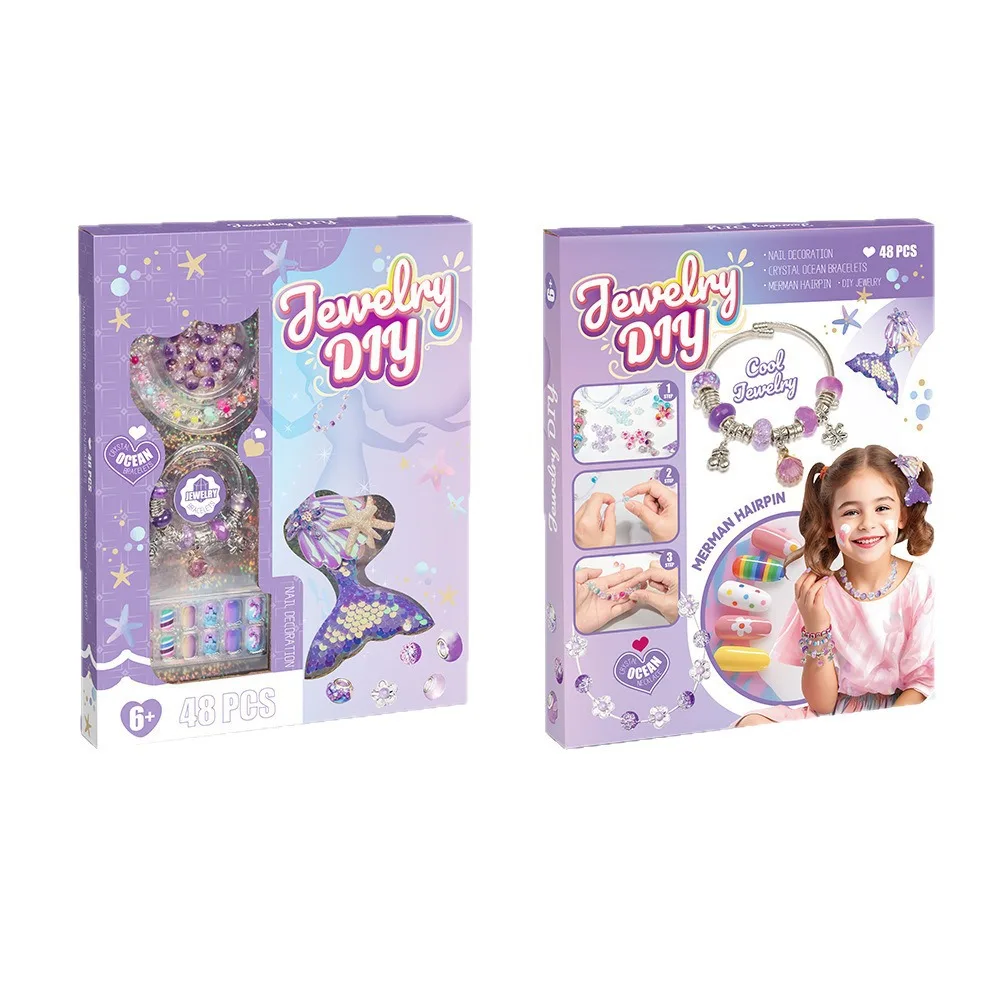 Mermaid Bead Set,Handmade Bracelet Accessories for Girls,Nail Stickers Children's Pretend Game Toys,Hands-on Ability Cultivation