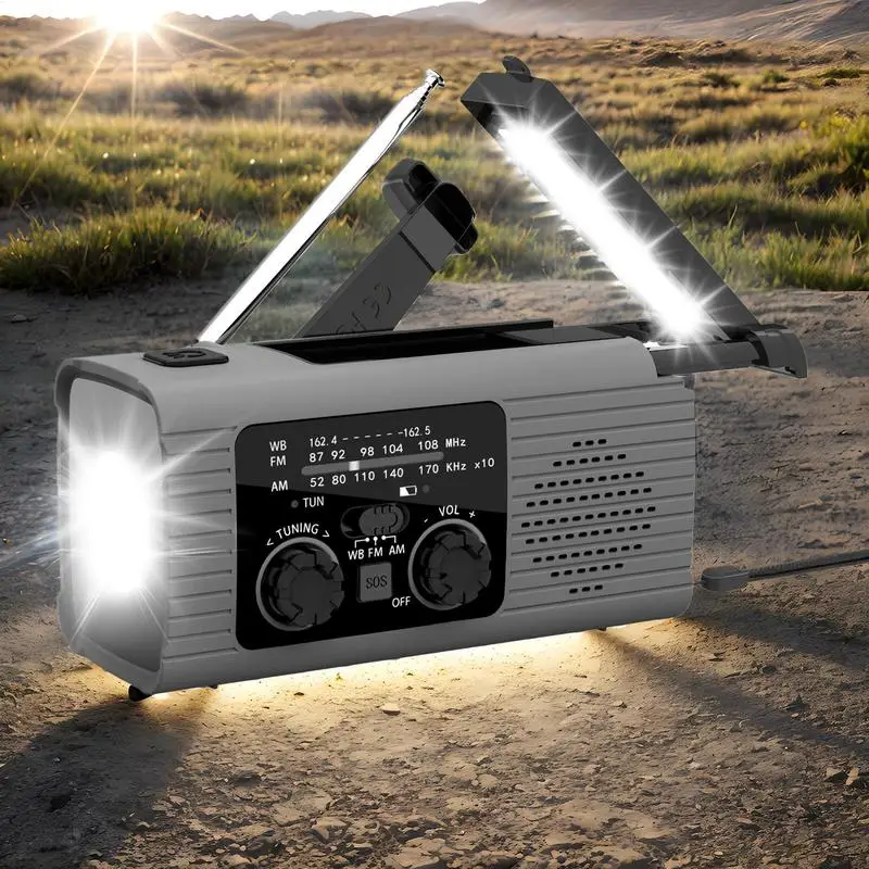 متعددة الوظائف الشمسية كرنك اليد راديو FM AM WB NOAA راديو الطقس 2000mAh USB شحن مصباح ليد جيب للطوارئ قوة البنك