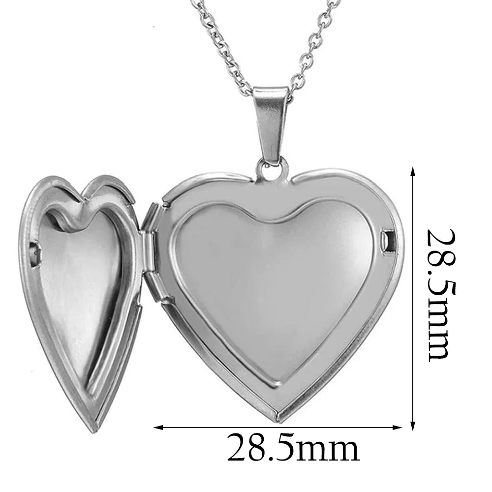 Memorial Heart Photo Locket Pendant Stainless Steel Fashion Heart Necklace Jewelry Forever in My Heart Includes 20inch Chain