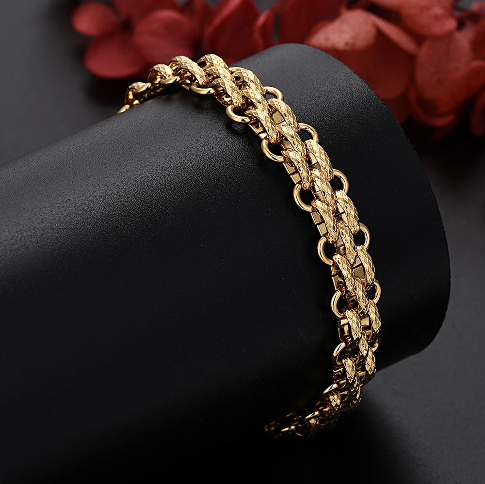 New arrive Beautiful 18K Gold color Chain Bracelets for Men boy Charm Women Wedding Party 21cm Holiday gifts streetwear jewelry