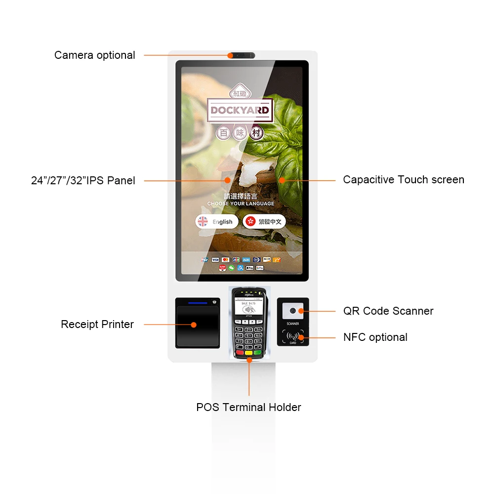 Ordering Kiosk touch screen Self Service terminal kiosk POS system self payment kiosk Fast Food Hot Sale Restaurant 24