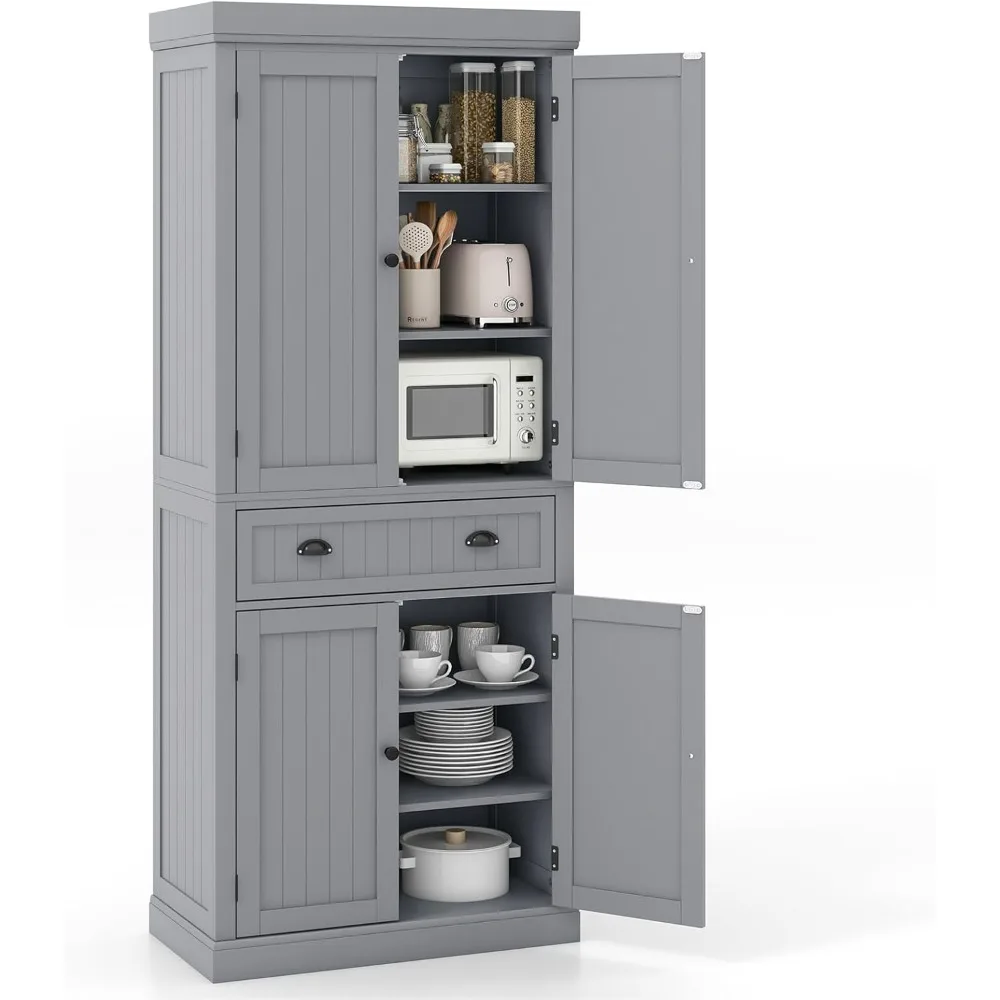 Pantry Cupboard Traditional Freestanding Large Storage Cabinet with Adjustable Shelves and Drawer for Living Room Home Bar