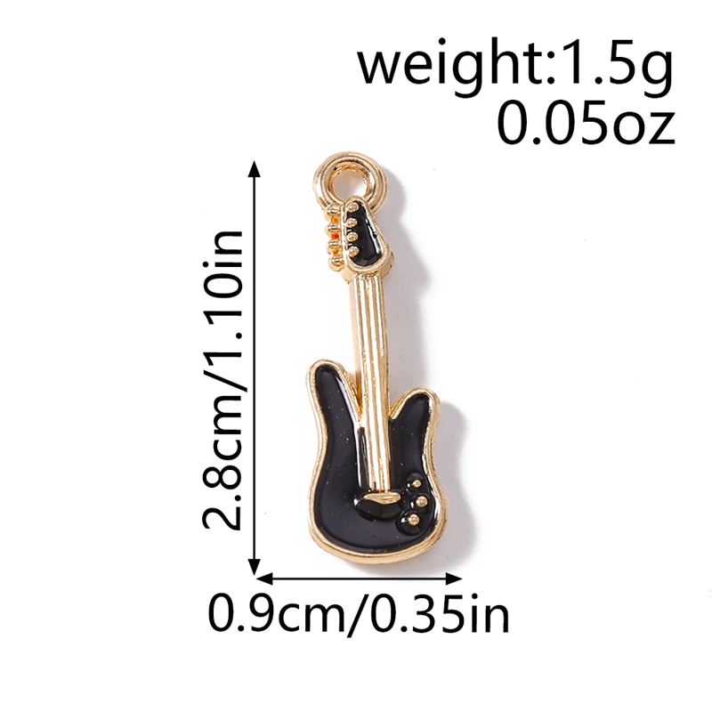 10 Stück 9 x 28 mm niedliche Emaille-Musik-Gitarren-Charms-Anhänger für die Herstellung von Tropfen-Ohrringen, Halsketten, Armbändern, DIY-Handwerk, Schmuckzubehör – Detail 1