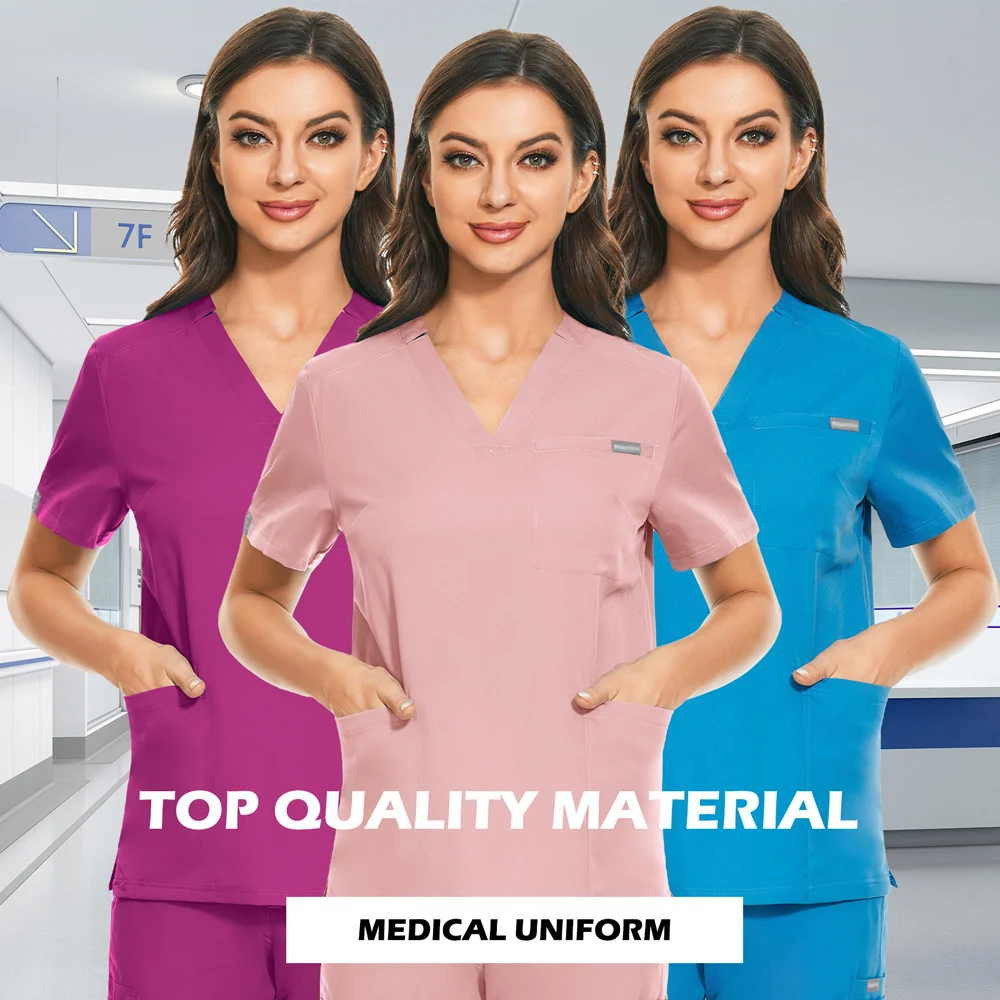 Uniforme de enfermera de trabajo médico para mujer, Blusa de manga corta para laboratorio, salón de belleza, camisas de enfermería clínica